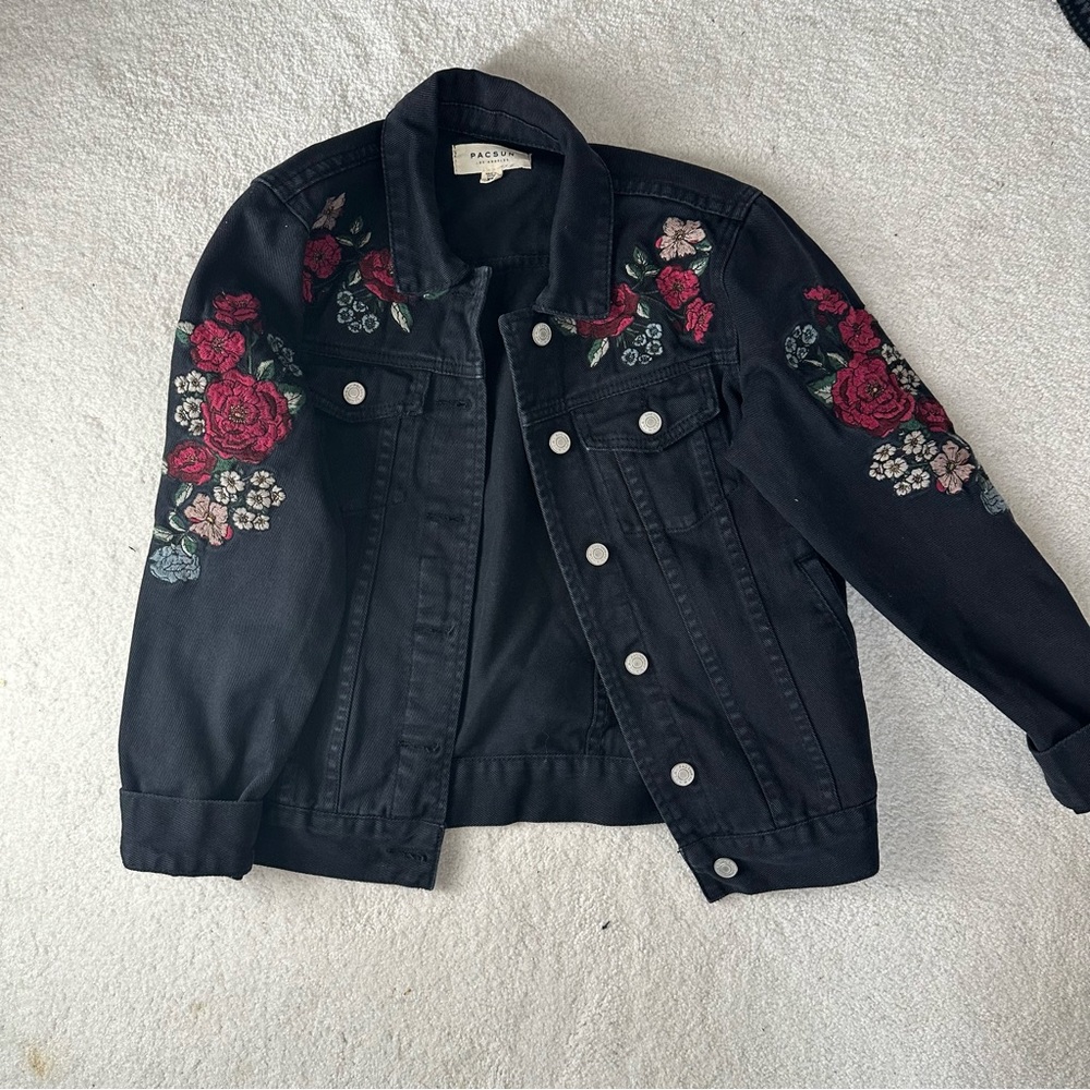 PacSun Rose Embroidered Denim Jacket